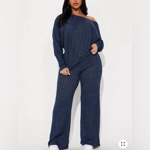 Cozy Off Shoulder Pant Set - Navy Women's Navy